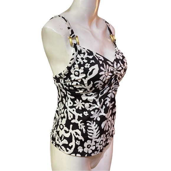 Lands End Black and White Ruched Tankini Top with Gold Accents Size 8 - Picture 4 of 7